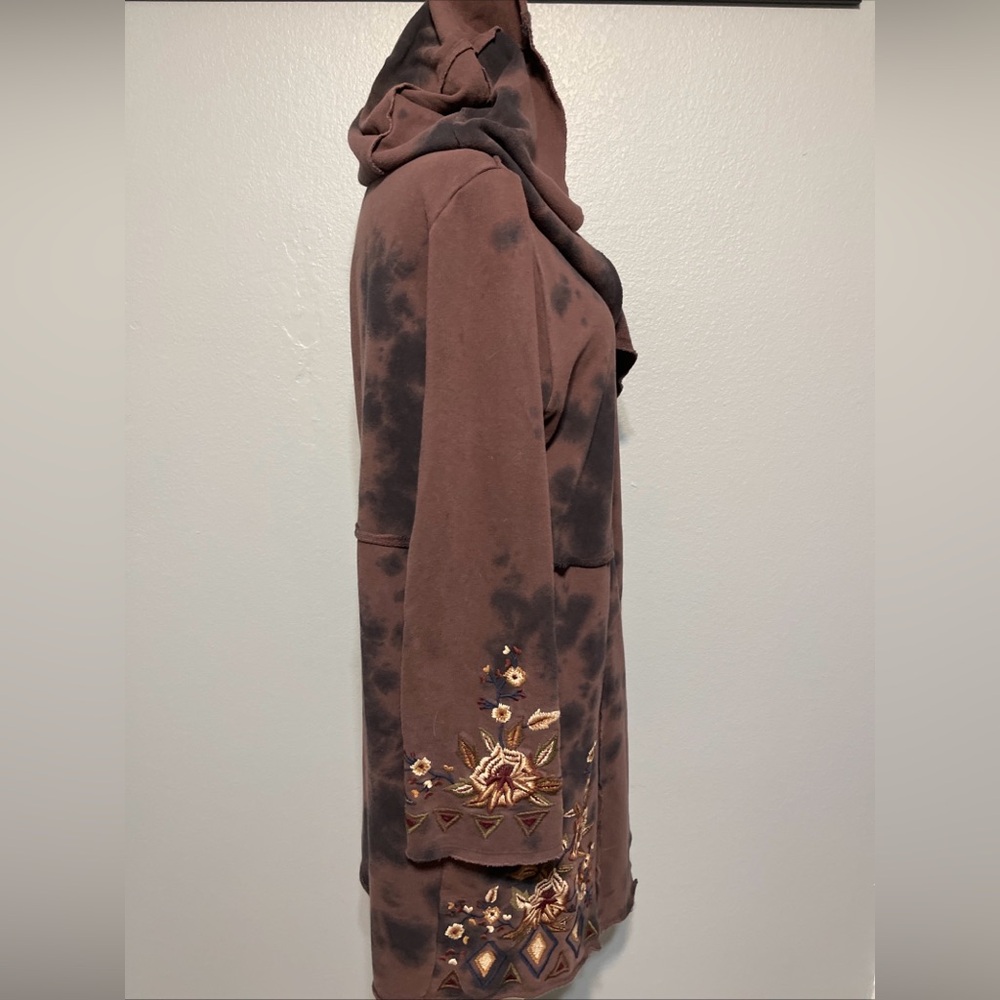 Caite Embroidered Hooded Cardigan Jacket Boho Floral Open Front Duster Cozy XL - Picture 5 of 12